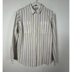 L.L. Bean Womens White Multi Striped Seersucker Button-Up Shirt Large Casual New
